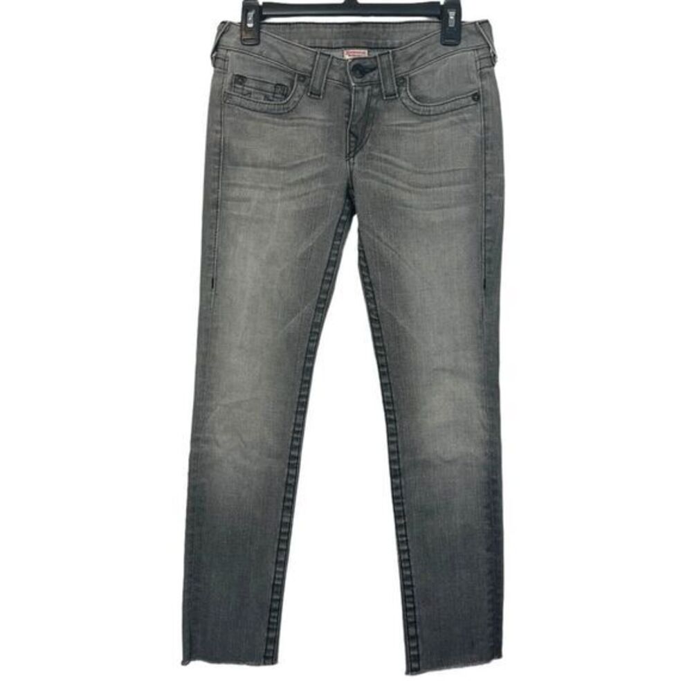 True Religion Low Rise Skinny Raw Hem Women's‎ 27 Stretch Gray Denim Jeans